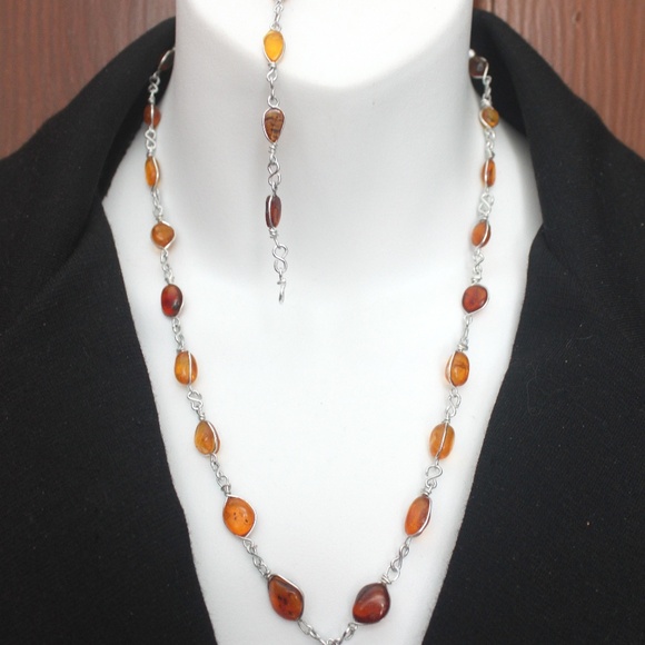 Vintage genuine amber gemstone necklace and bracelet wired set collier bracelet - Picture 13 of 13